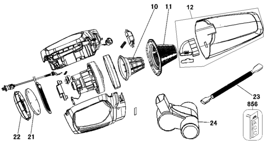 Default Diagram and Parts List for HV9010-AR Type 1 Black and Decker Dust Collector